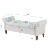 Beige, Solid Wood Legs, Velvet Bedroom End of Bed Storage, Rolled Side Sofa, Toy Storage 59544977