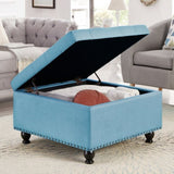 Large square storage ottoman with wooden legs, Upholstered button tufted coffee table with nail W2186P164303