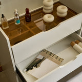 3-in-1 Vanity Desk with Mirror And Lights, Small Vanity Desk Set with Visible Glass Tabletop, 3 T3685P338702