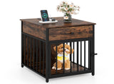 BlackBrown 2-in-1 Dog Crate End Table with Charging Station, Chew-Resistant Metal Tube Pet 66632252
