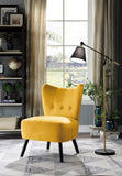 ZNTS Unique Style Accent Chair Yellow Velvet Covering Button-Tufted Back Brown Finish Wood Legs Modern B01143829