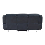 Modern Blue Dual Reclining Sofa with Center Drop-Down Cup Holders, Breathable Faux Leather B011P228161