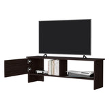 Stained Walnut Point Entertainment Center with a Door and Open Storage B062P290232