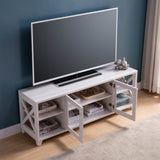 60" Farmhouse Home Entertainment Center, TV Stand with 4 Shelves and Transparent Center Cabinet B107131293
