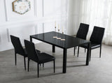 4pcs Elegant Dining Chairs with 6 Grids Decoration Backrest White Cushion Black 69161445