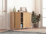 Mid-Century Modern Storage Cabinet with Woven Rattan Doors & Adjustable Shelves - Perfect for Living 09074771