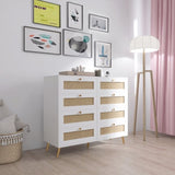 White Color 8 Drawers Chest of Drawers with Rattan Drawer Face Golden Legs and Handles W2139142764