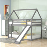 Twin Size Bunk House Bed with Slide and Ladder,Gray WF285894AAE
