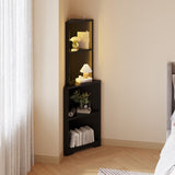 ZNTS FCH 4-layer L-shaped corner display rack particle board 40*40*165cm black with LED light and power 90639981