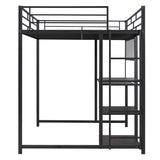 ZNTS Full Size Loft Bed with Desk and Whiteboard, Metal Loft Bed with 3 Shelves and Ladder, Black 36540591