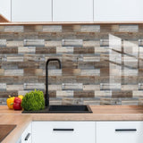 48 Pcs Wood Grain Splicing Wall Sticker Peel And Stick Backsplash PVC Wall Tile, Waterproof And Oil 77767506