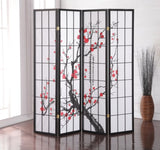 ZNTS Black Japanese 4-Panel Screen Room Divider, Plum Blossom T2574P165146