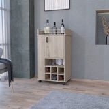 ZNTS Allandale 1-Door Bar Cart with Wine Rack and Casters Light Gray B062111722