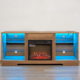 TV Stand Electric Fireplace TV Stand Glass Shelves, 3D Fireplace TV Stand LED Lights Wood W2275P257558