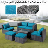 2pcs armless sofa 2pcs footstool 1pcs double sofa 1pcs coffee table with storage black rattan 65593087