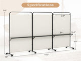 3-Panel Folding Divider with Lockable Wheels and 3 Metal Shelves White 56218480
