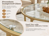 Round Glass Coffee Table with Lower Shelf, Champagne Gold Metal Frame, 2-Tier Modern 51201860