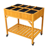 Elevated 8 Pocket Herb Garden Bed, Mobile Raised Customizable Wood Planter for Herbs, Vegetables, W465P189512