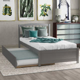 Twin size Platform Bed Wood Bed Frame with Trundle, Gray WF194302AAE