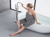 TrustMade Double Handle Freestanding Tub Filler with Handshower, Brushed Nickel - R01 TMFTFLYJ-R01BN