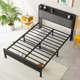Full Size Bed Frame, Storage Headboard with Charging Station, Solid and Stable, Noise Free, No Box W840P179122