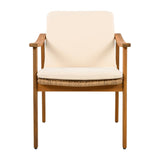 Outdoor Dining Chairs Set of 2, Teak Color Acacia Wood Frame, Brown PE Wicker, Beige Waterproof N779P280043B