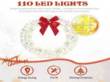 24in Pre-lit Iridescent Outdoor Christmas Wreath Decoration, Lighted Metal Wreath with Red Bow, Warm 08285915