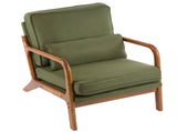 Mid-Century Oak Accent Chair - Green Upholstered Single Lounge Chair with Sturdy Wood Frame, Indoor 06333569