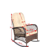 Outdoor Wicker Rocking Chair with Wide Seat, Thick, Soft Cushion, Rattan Rocker w/Steel Frame, High W209P265093