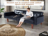 Modern PU Leather Futon Sofa with Tufted Backrest, Adjustable Reclining Couch with Wood & Metal 60542537