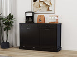 Two Drawers and Two-Compartment Tilt-Out Trash Cabinet Kitchen Trash Cabinet-Black 83273364