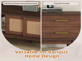 Mid Century Modern TV Stand for 80" TVs, Entertainment Center with Sliding Doors and Drawers, TV N710P257617P