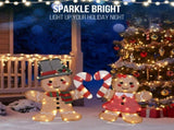 Set of 2 Lighted Gingerbread Man and Candy Cane Christmas Decorations, Pre-lit 2D Holiday Decor with 30550449