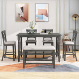 6-Piece Counter Height Dining Table Set Table with Shelf 4 Chairs and Bench for Dining Room 22708368