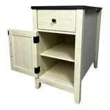 Farmhouse End Table Bedside Table with Charging Station,Night Stand with Barn Door and Drawer, W1412P230408