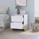 ZNTS Ralston 2-Drawer Nightstand in White and Macadamia B062111736