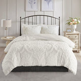 King/Cal King 3 Piece Tufted Cotton Chenille Damask Duvet Cover Set B03597341