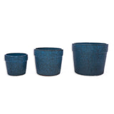 Handmade Ceramic Planter Set of 3, 15/12/9 Inch Diameter, Blue Textured Pattern, for Succulents & W3273P321470