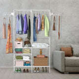 ZNTS Metal Garment Rack Shoe Clothing Organizer Shelves Freestanding Multifunctional Clothes Wardrobe 98460344