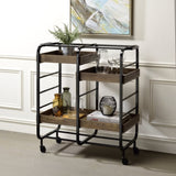 Black and Walnut Serving Cart with 3 Adjustable Trays B062P186561