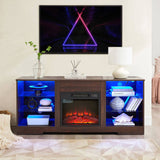 TV Stand Electric Fireplace Glass Shelves, 3D Fireplace TV Stand with LED Lights Wood with USB 37987636