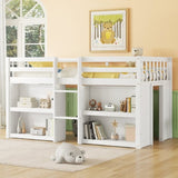 Twin Size Kid Low Loft Bed With Two-Tier Shelves And LED Light For White Color W697P153472