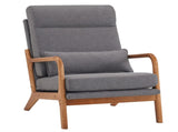 High Back Solid Wood Armrest Backrest Iron Frame Linen Indoor Leisure Chair Dark 04487622