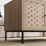 Elegant Veener Weaving Design Coffee Table with 4 Sliding Door, Wooden Center Rectangular Table with W2557P206923