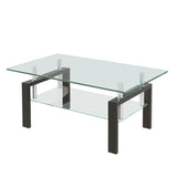 Tempered Clear Glass Coffee Table, 2-Layers Coffee Table Living Room Center Table W171891784