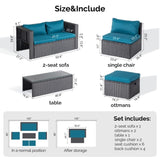 2pcs armless sofa 2pcs footstool 1pcs double sofa 1pcs coffee table with storage black rattan 65593087