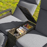 Patio Recliner Loveseat Chair, Adjustable Backrest Wicker Outdoor Lounge Chair Set with Acacia Wood 98839028