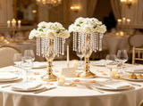 Gold Metal Crystal Wedding Flower Stand 12 Pcs 19.3 Inch Tall Centerpiece Vase Floral Display Rack 02879385
