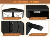 Freestanding Corner Display Shelf, Black Engineered Wood & Metal Bookcase with Concealed Cabinet, 99237726