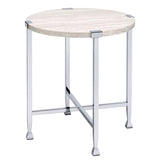 White Oak and Chrome End Table with X Shape Base B062P181389